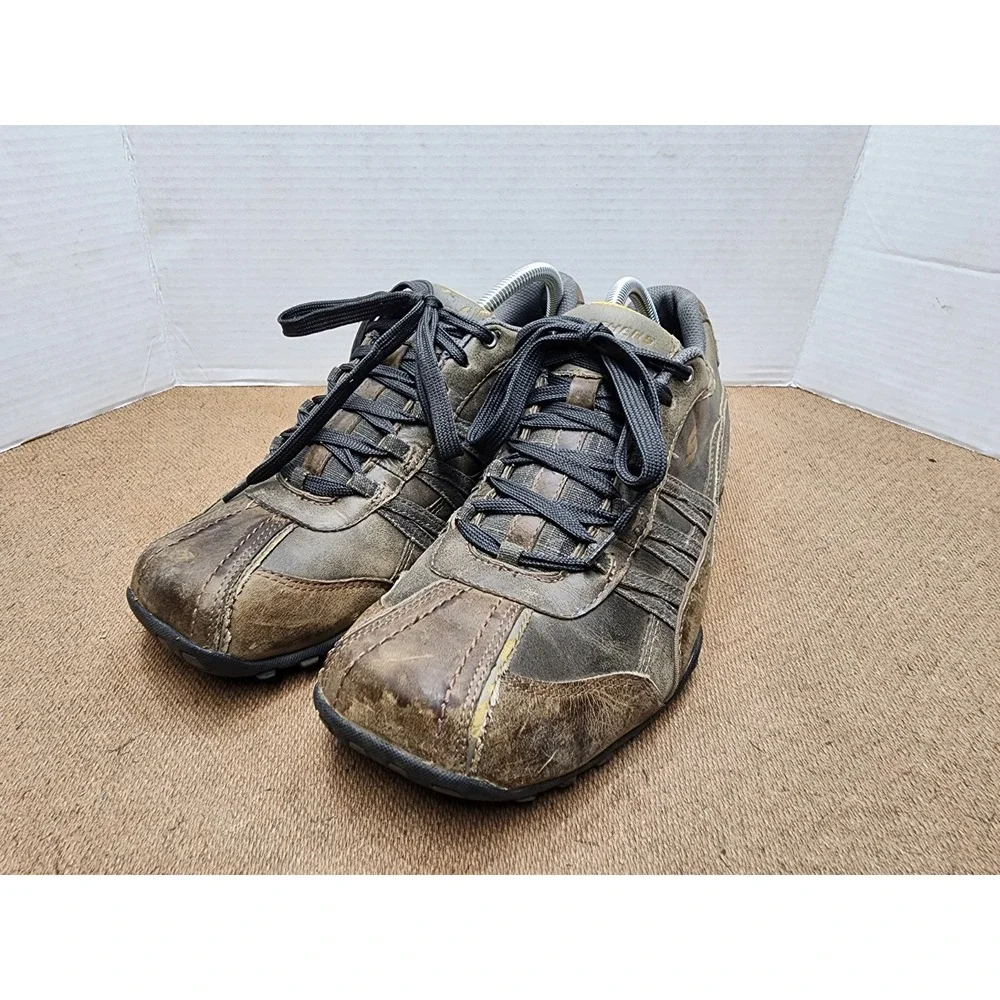 Skechers Leather Bicycle Toe Sneaker Shoes Brown Walking Athletic Mens 11